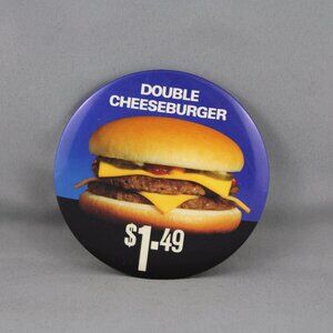 1980s Mc Donald's Staff Pin - The double hamburger only 1.29 !!
